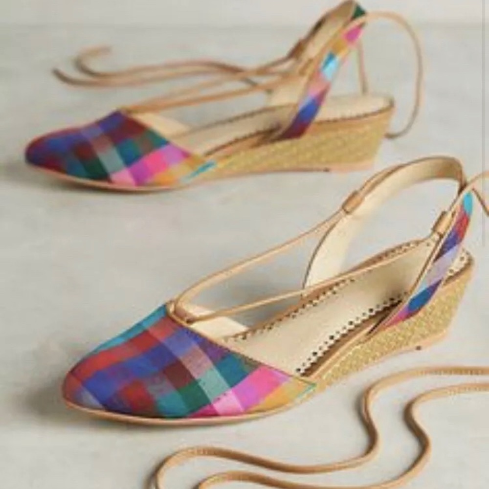 Anthropologie Farylrobin rainbow plaid mules sz 8